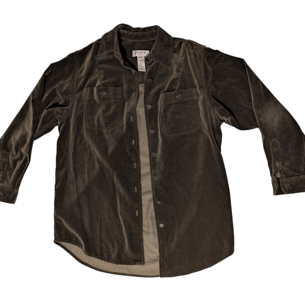 Vintage Jones New York Olive Velvet Shirt 90s Grunge Dark Academia P/P